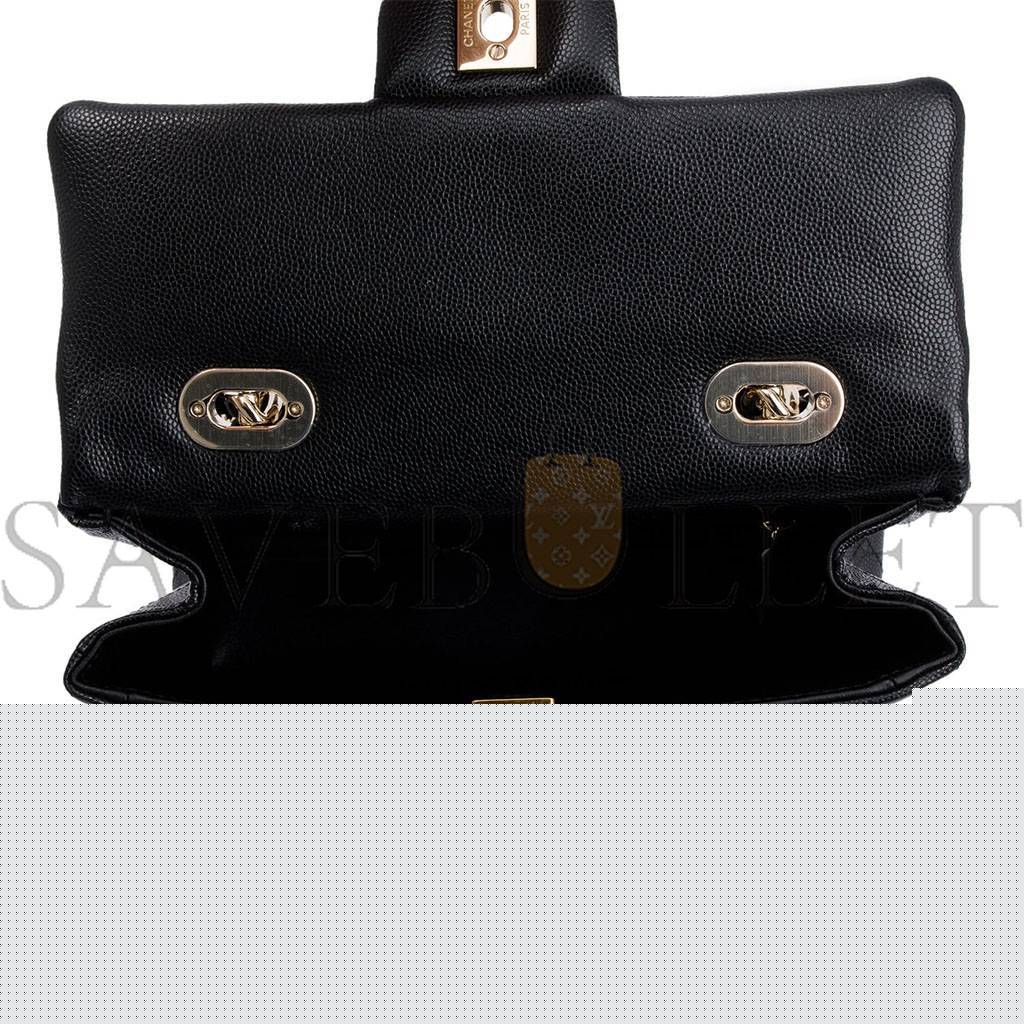 Ch*el master black quilted caviar leather kelly top handle flap bag (21*16*9.5cm)